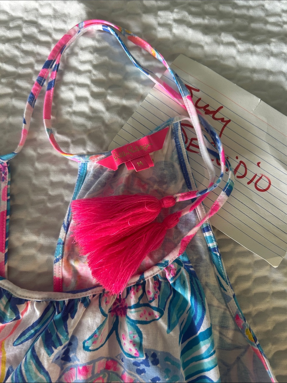 Lilly Pulitzer Pink & Blue Tropical Tiered Sundress - Picture 2 of 5